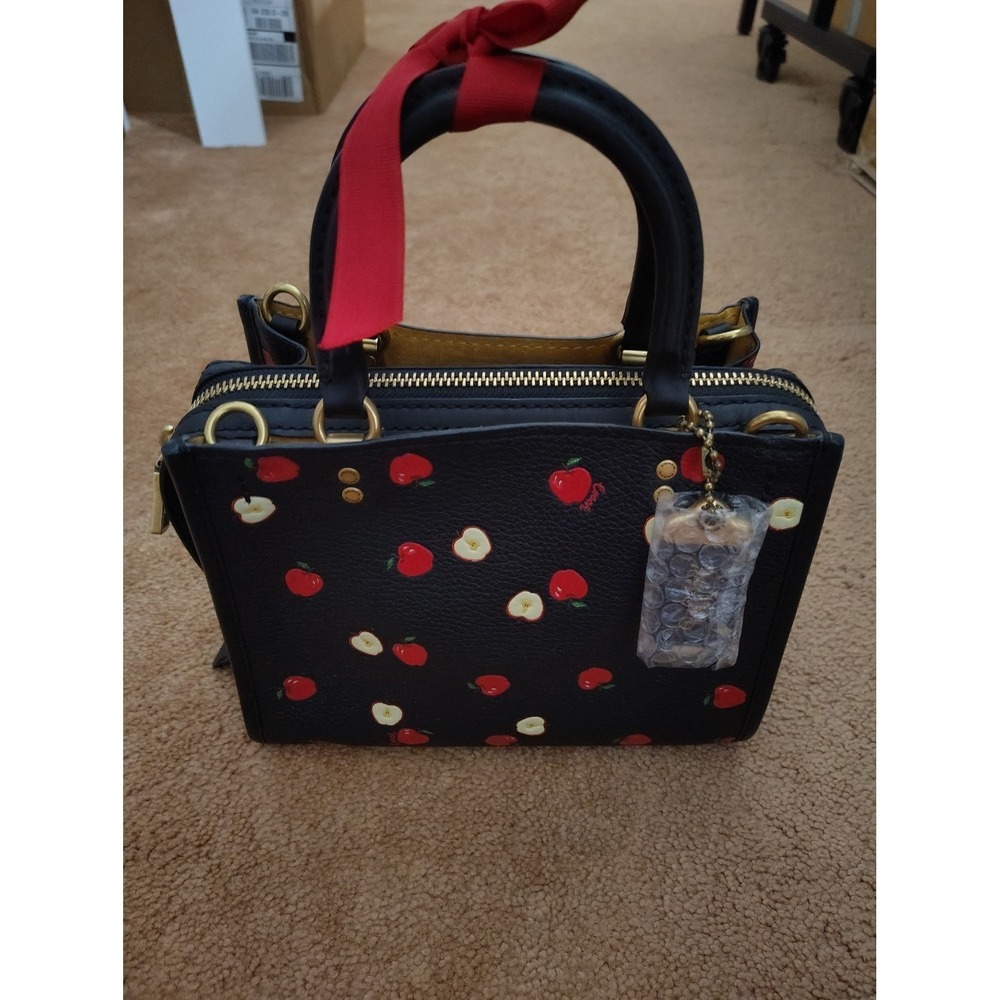 Coach Black Apple Print Leather Rogue 25